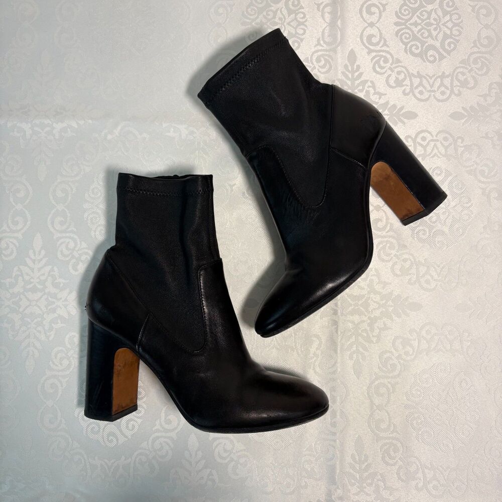 VINCE Boots Heels Black Leather Made in Italy Black Stretch Zip Sexy 36 / 6
